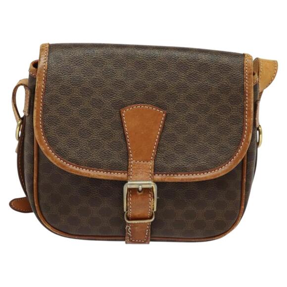 CELINE Macadam Canvas Shoulder Bag Pvc Leather Brown Gold - Picture 2 of 13